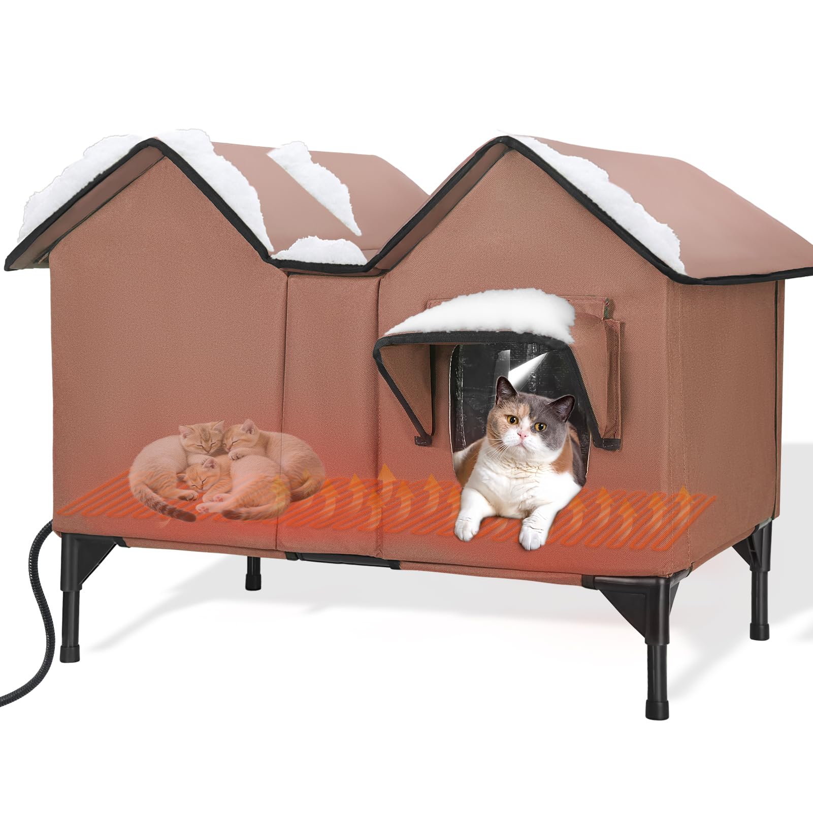 IPEAIN heated cat house outdoor front view highlights weatherproof shell and winter warmth