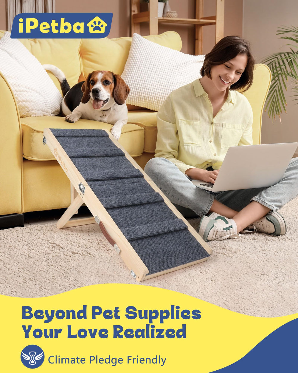 IPETBA dog ramp adjustable heights enables setup for various furniture levels