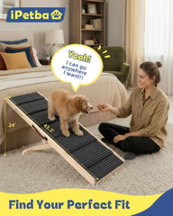 IPETBA dog ramp adjustable-heights offers customizable incline for comfy climbs.