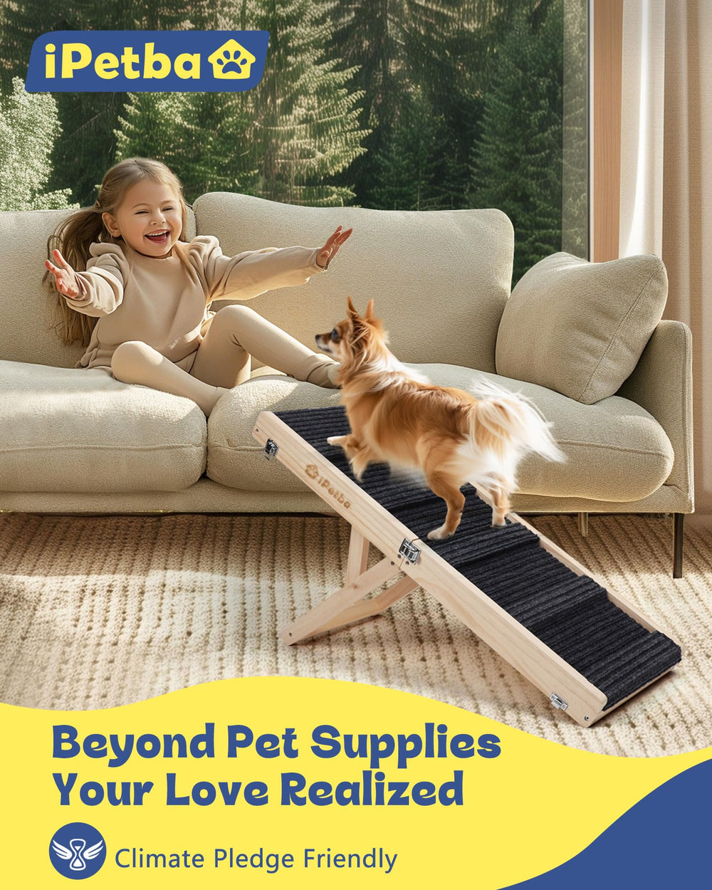 IPETBA adjustable-height ramp makes beds, couches, and car seats reachable for small pets.