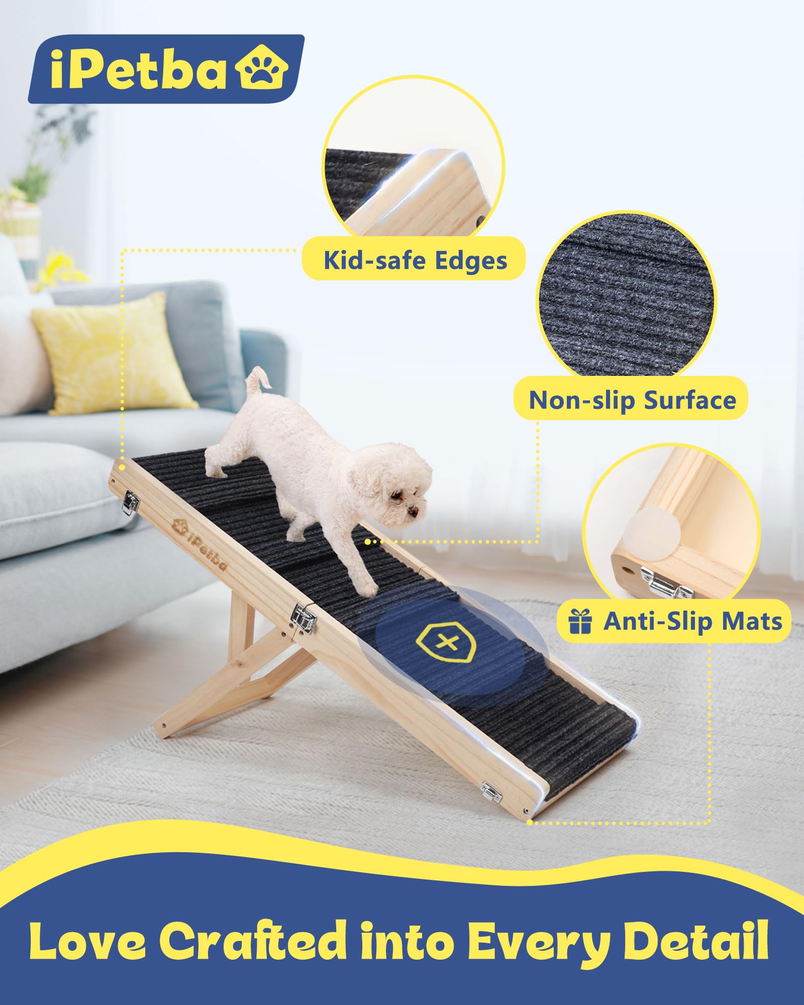 IPETBA anti-slip design helps older pets safely climb furniture.