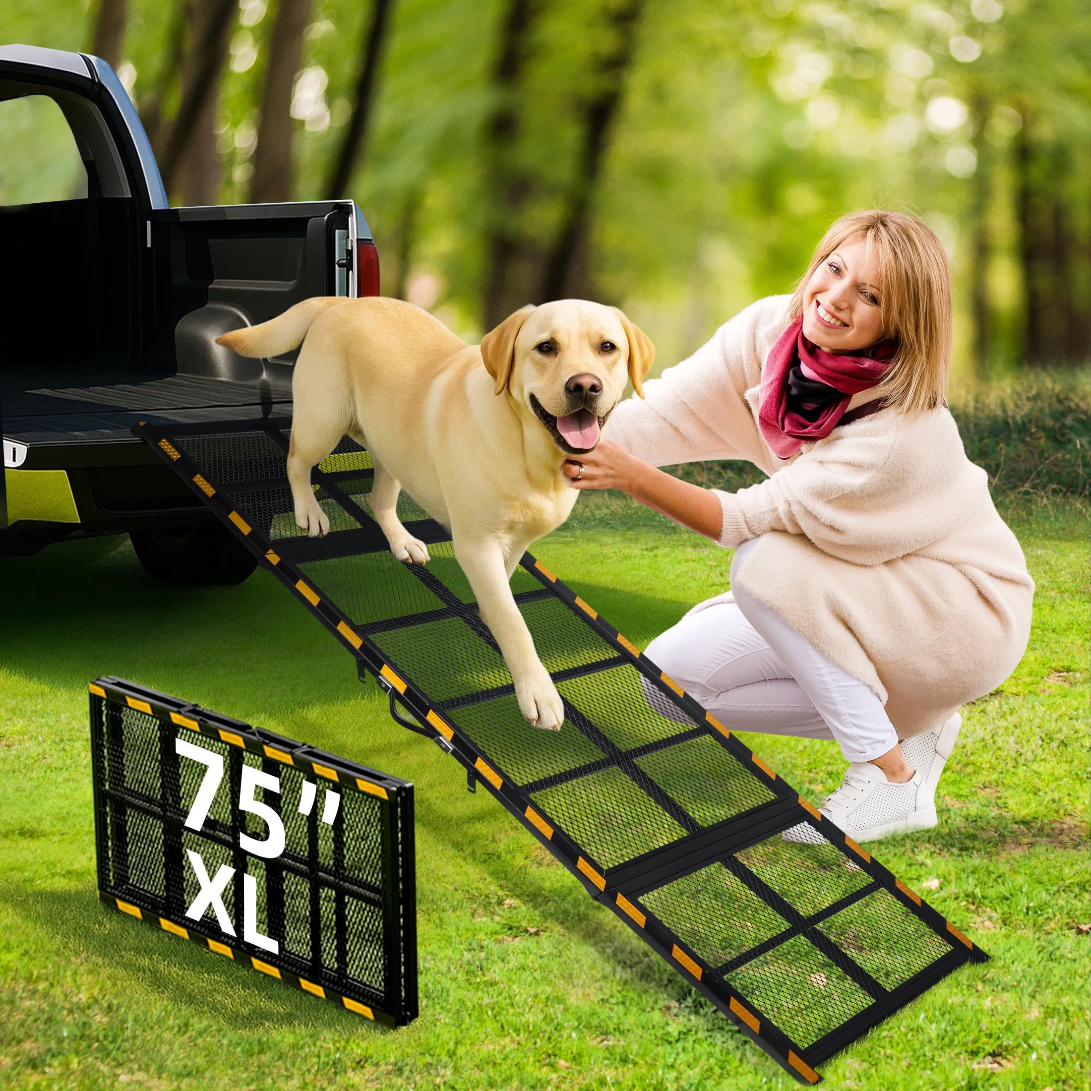 IPETBA dog ramp car side-view demonstrates the gentle incline for joint-friendly car entry.