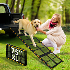 IPETBA dog ramp car side-view demonstrates the gentle incline for joint-friendly car entry.