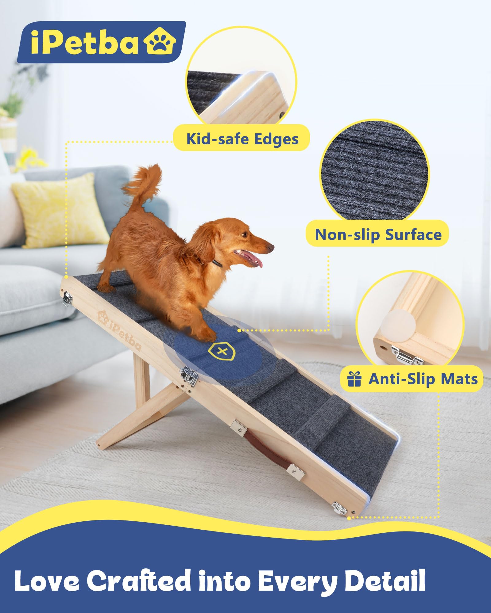 IPETBA dog ramp carrying-handle implies portable setup for home or travel