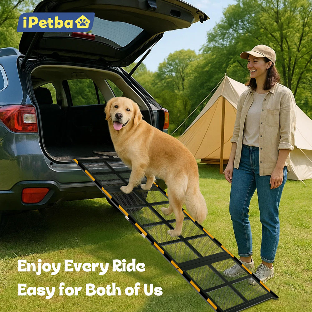 IPETBA dog ramp folded-compact highlights easy storage in trunks and cargo bays.