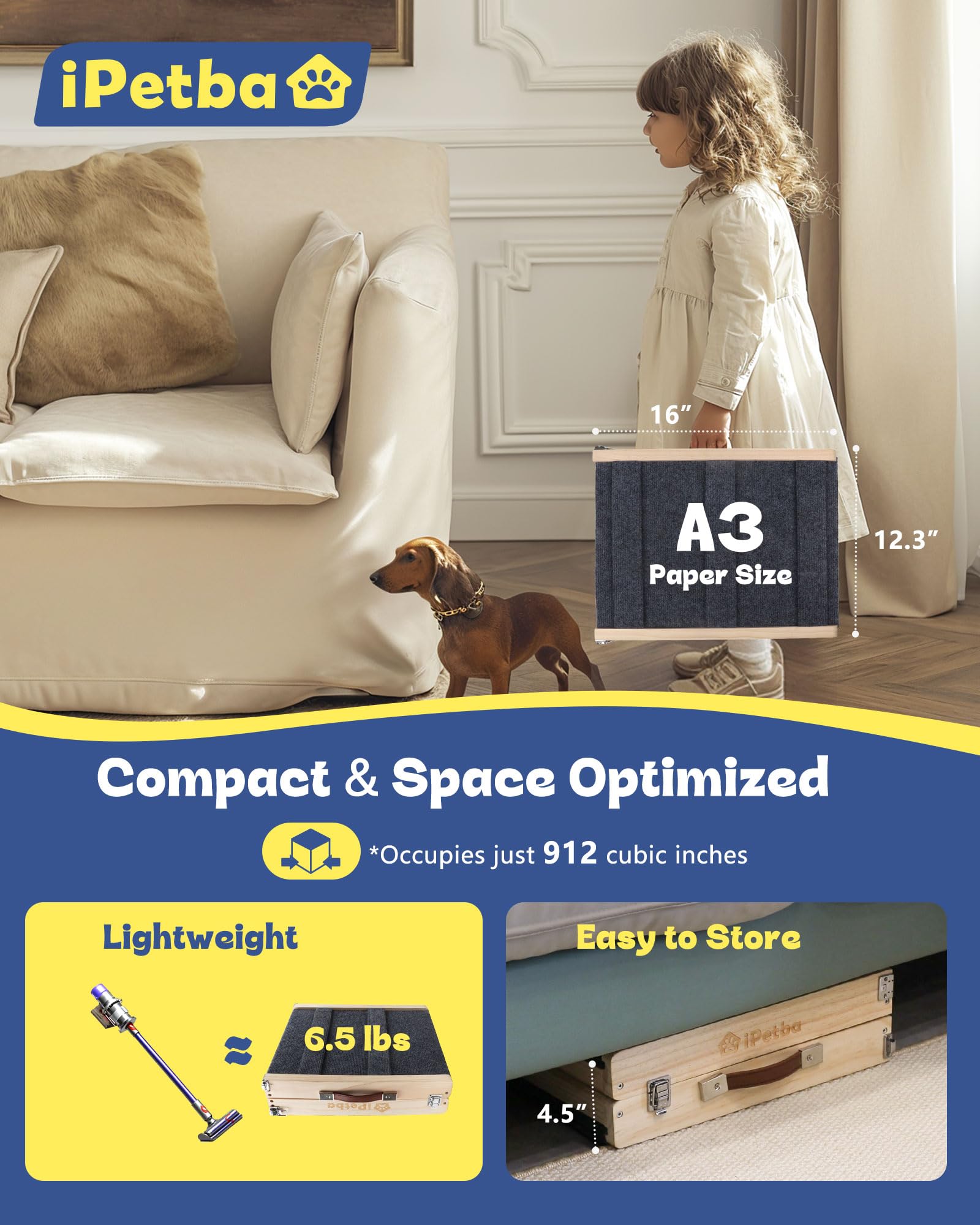 IPETBA dog ramp in-use bed demonstrates safe, gradual climb for small dogs