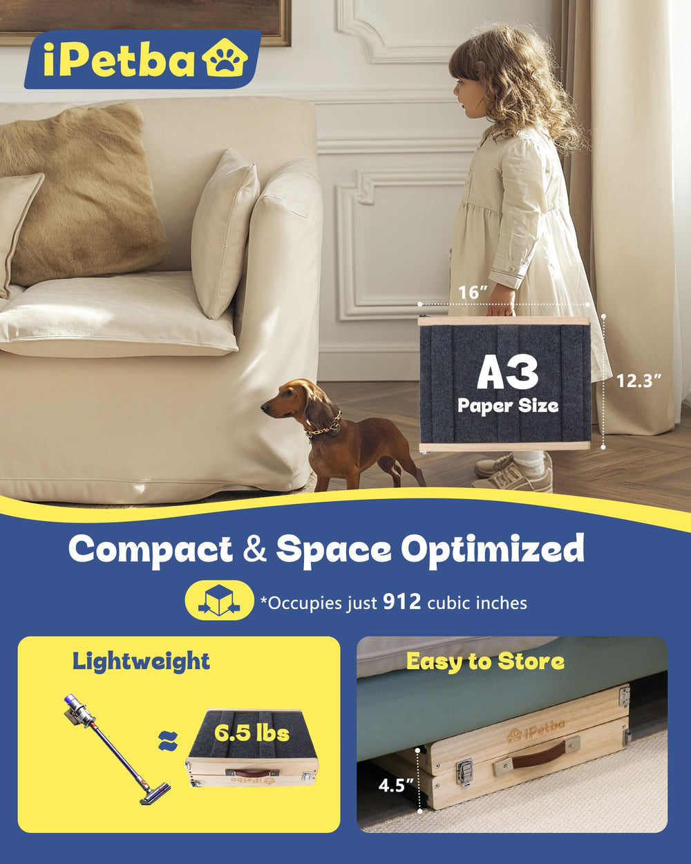 IPETBA dog ramp in-use bed demonstrates safe, gradual climb for small dogs