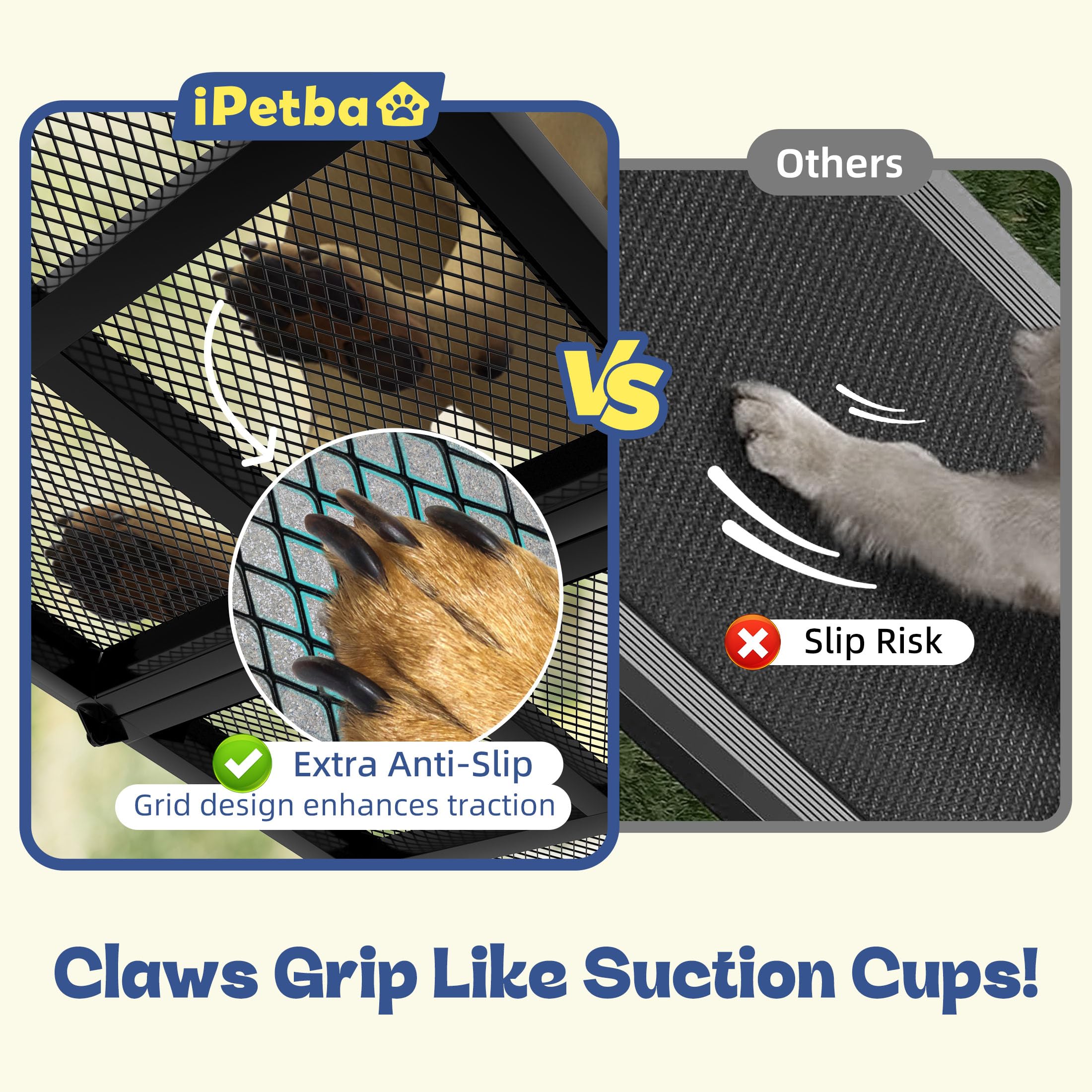 IPETBA dog ramp-non-slip-feet ensures stable setup on uneven surfaces.