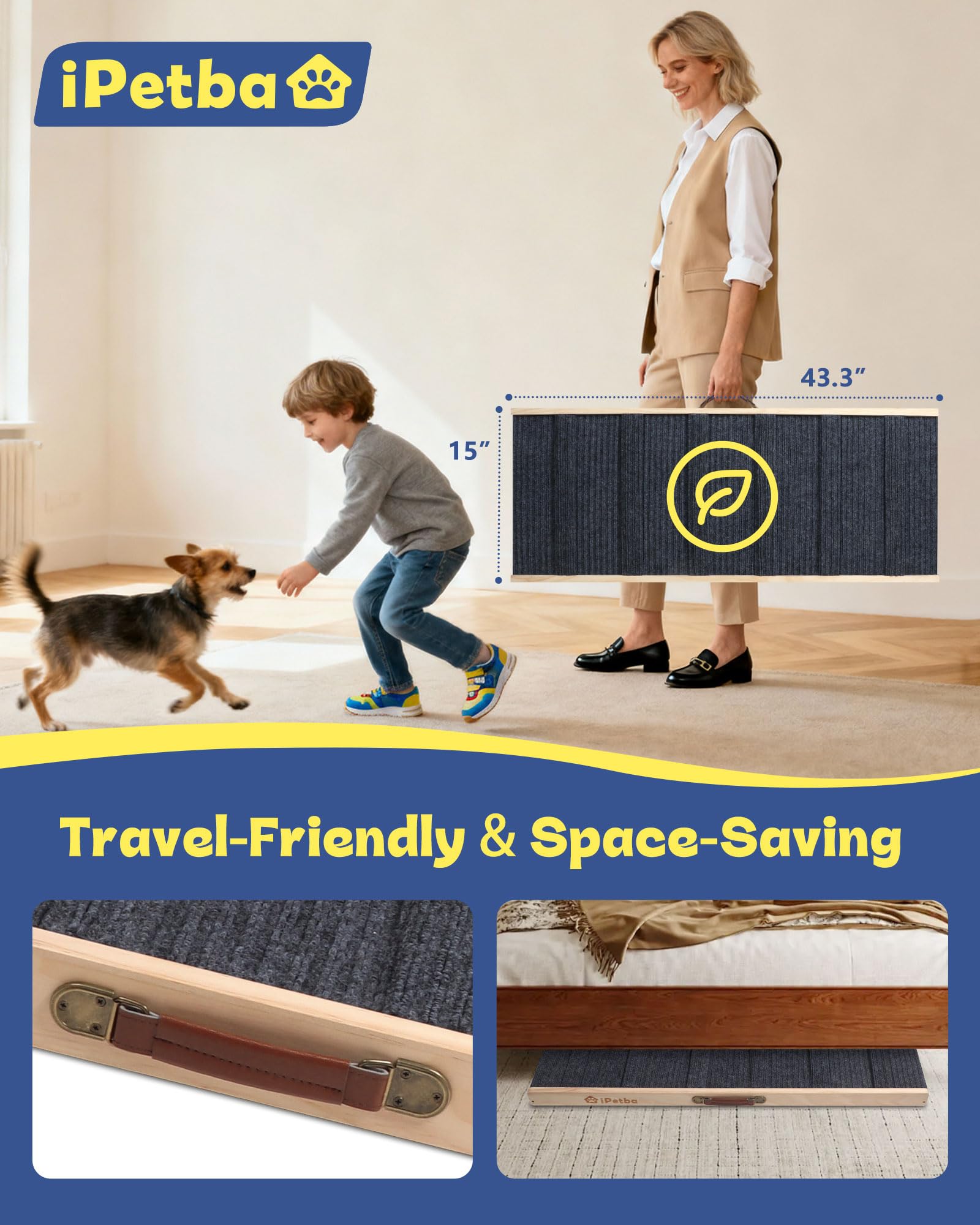IPETBA 15-inch-wide surface supports easy ascent for medium dogs.