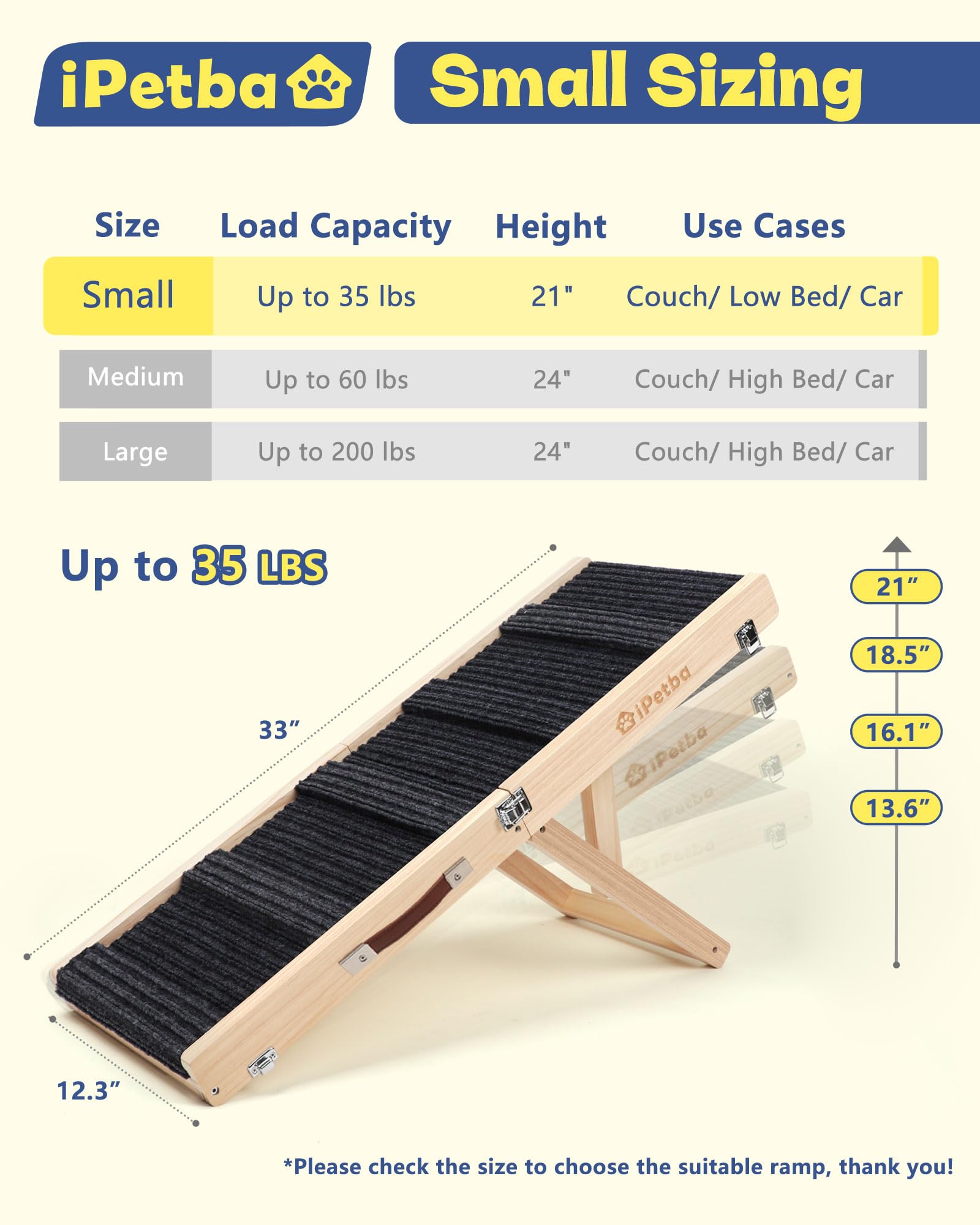 IPETBA compact dog ramp with a handle for easy transport.