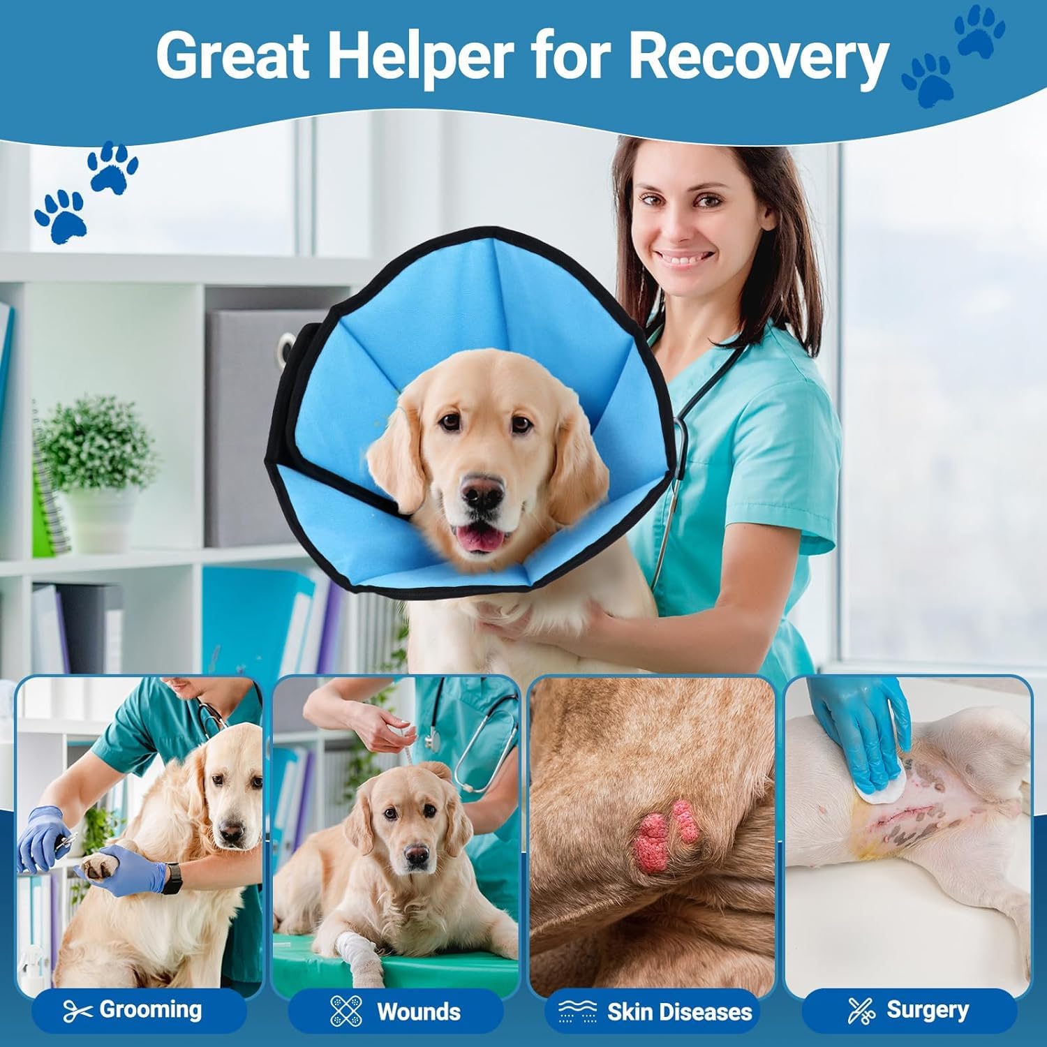 ipetstation dog cone large dog use-case demonstrates comfortable post-surgery protection