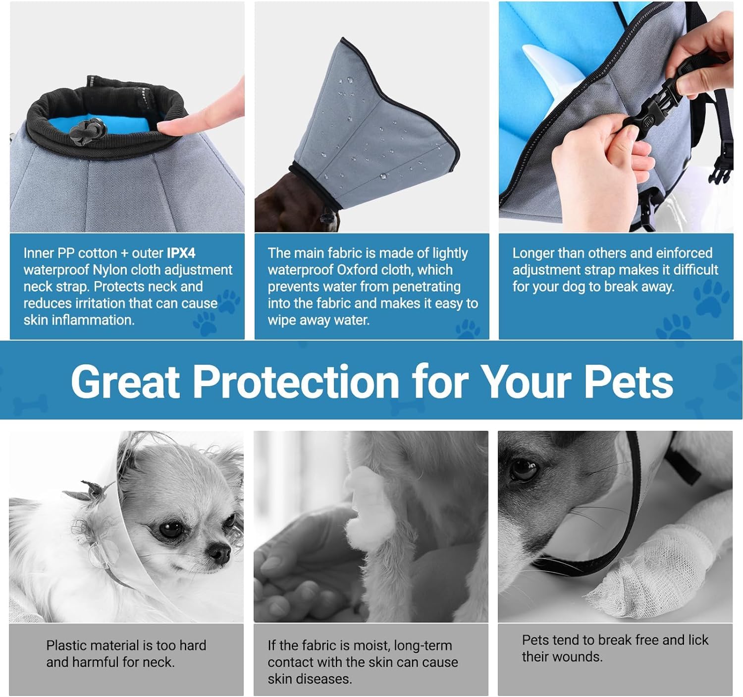 ipetstation dog cone neck drawstring close-up shows secure adjustable fit