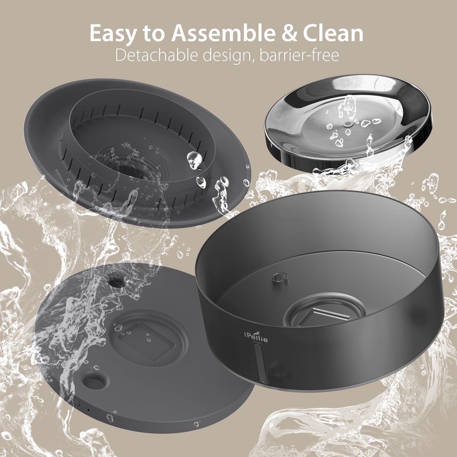 iPettie Cake dog water fountain filtration system reduces impurities for safe sipping