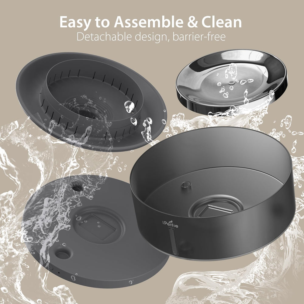 iPettie Cake dog water fountain filtration system reduces impurities for safe sipping