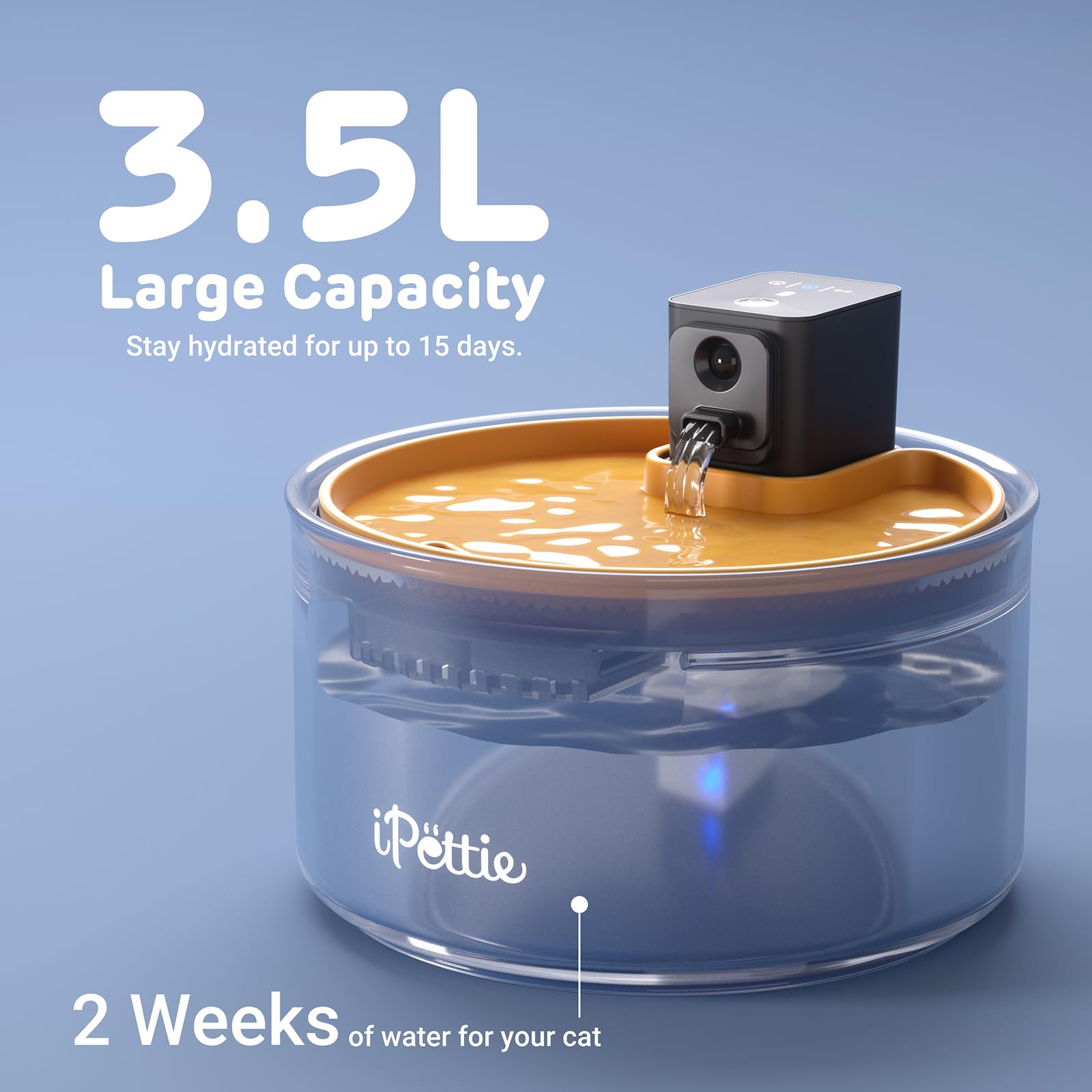 iPettie ceramic cat fountain demonstrates three modes for adaptive drinking