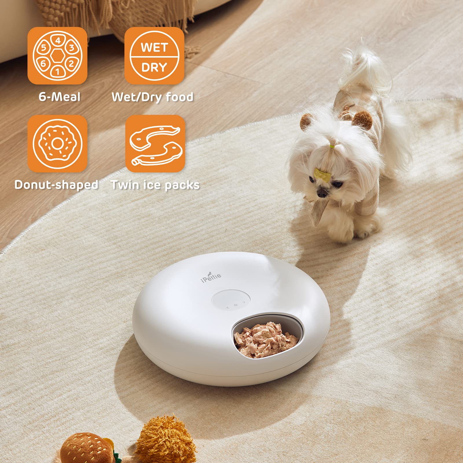 iPettie Donut Frost 6-meal tray demonstrates portion-controlled feeding.