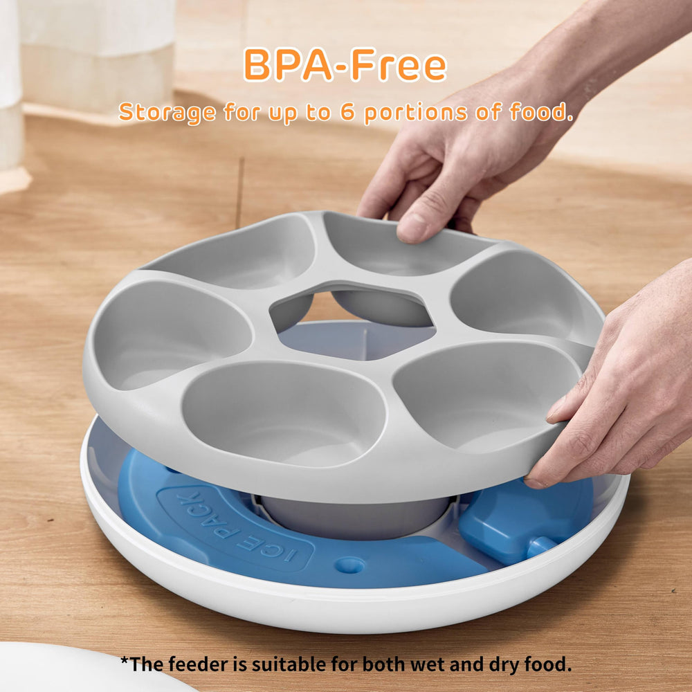 iPettie Donut Frost dry/wet food tray features BPA-free, food-grade safety.