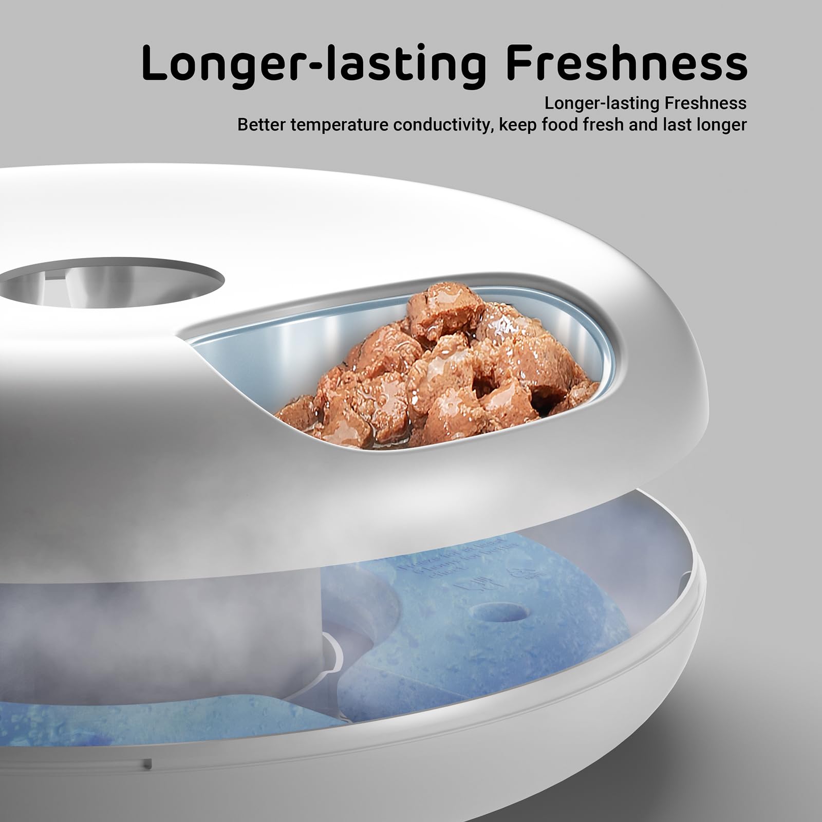 iPettie Donut Frost feeder back panel with clean lines and plug-in power
