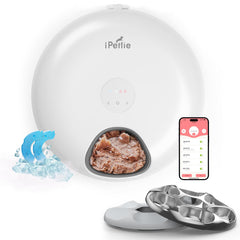 iPettie Donut Frost feeder front view with sleek white body and easy-access compartments