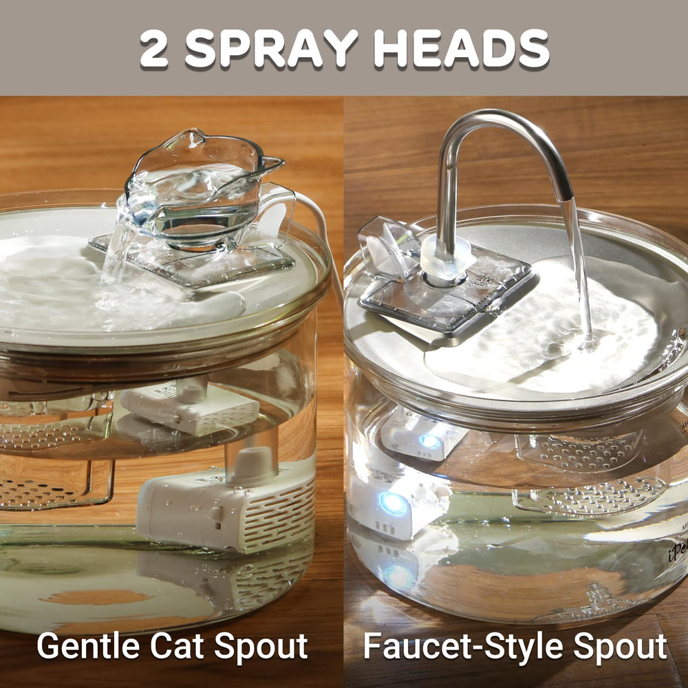 iPettie Glass Cat Water Fountain flow control offers adjustable strengths