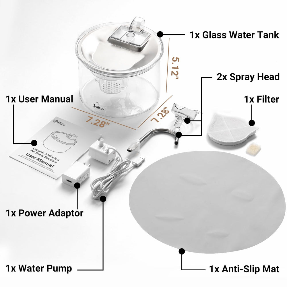 iPettie Glass Cat Water Fountain universal voltage works in many regions