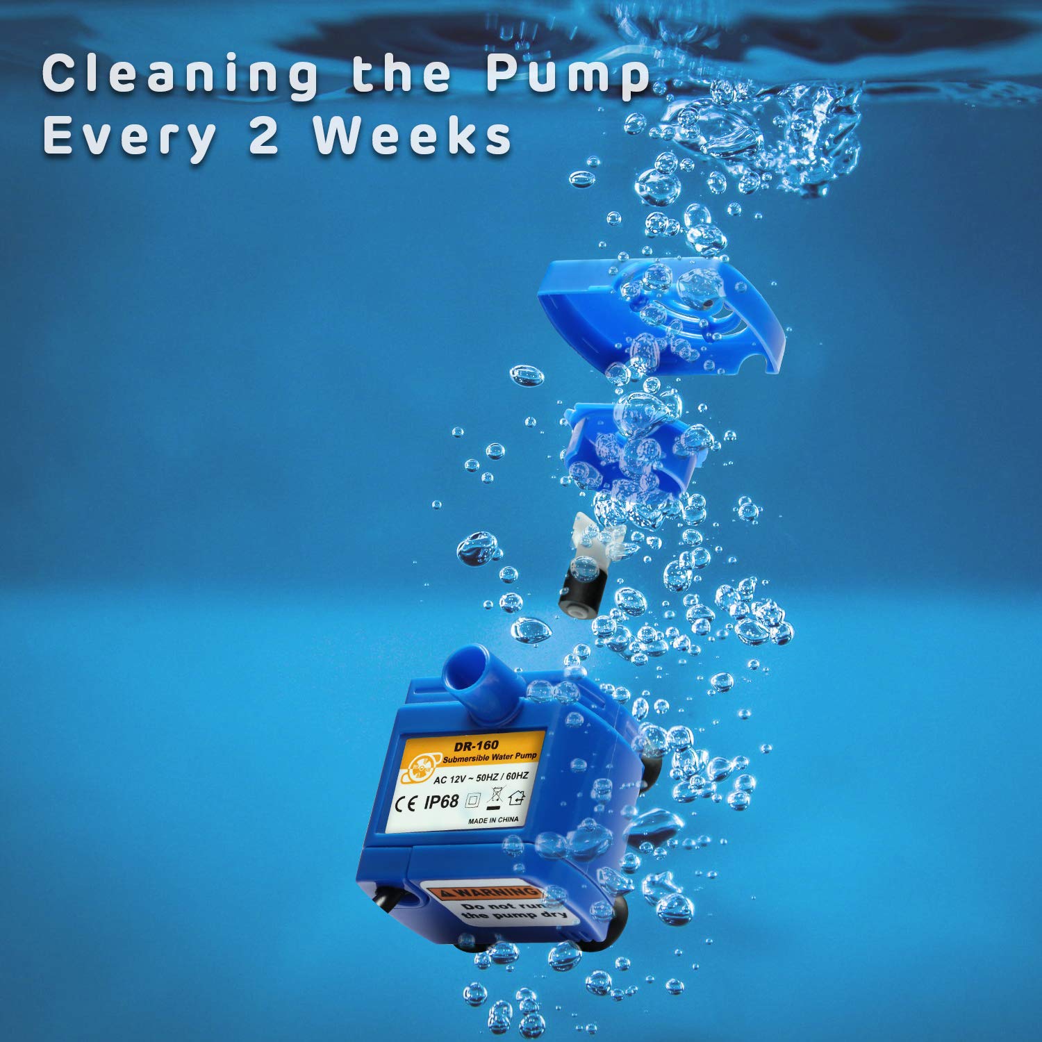iPettie pump shown in-water fountain setup for easy installation