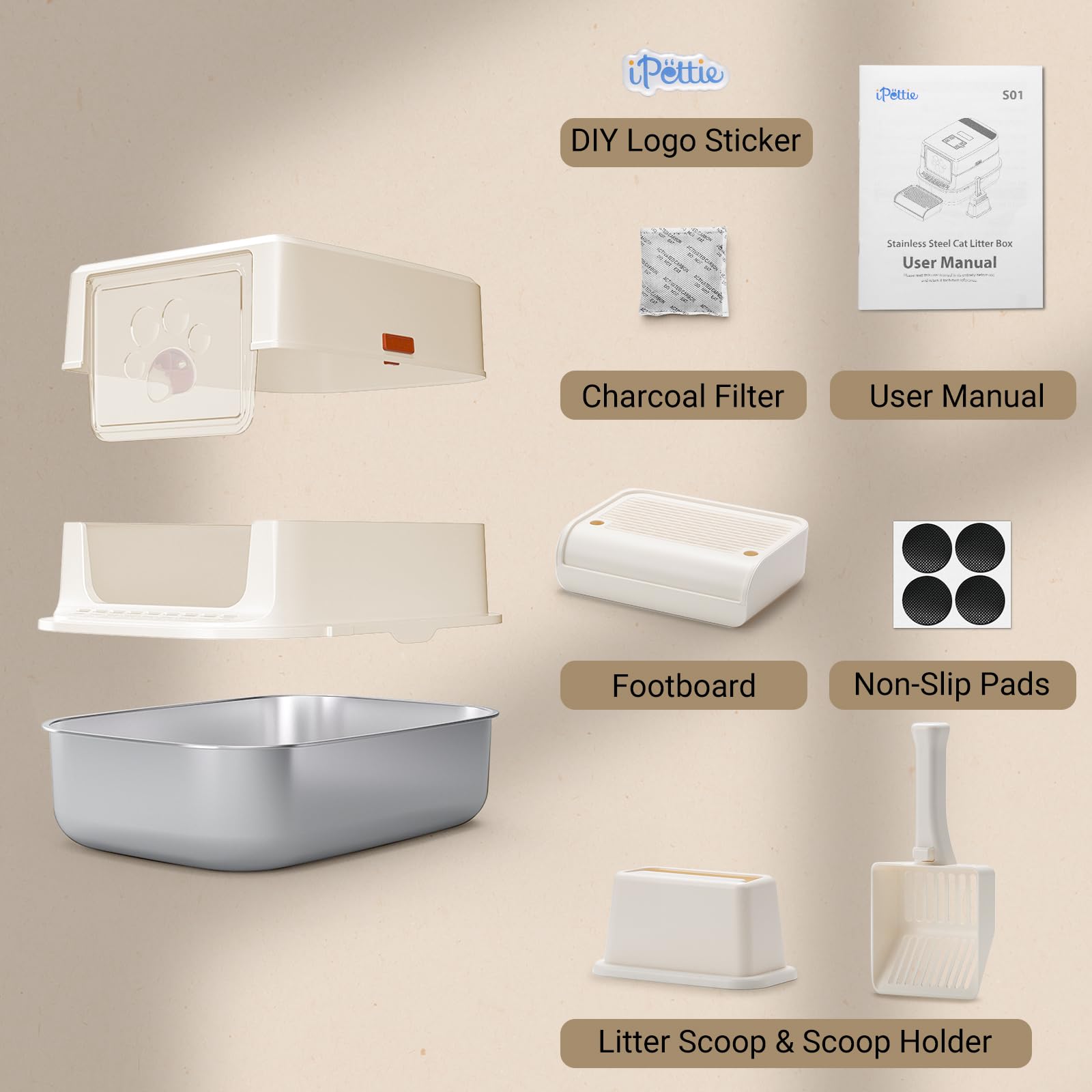 iPettie S01 20L litter box easy assembly with detachable shell.