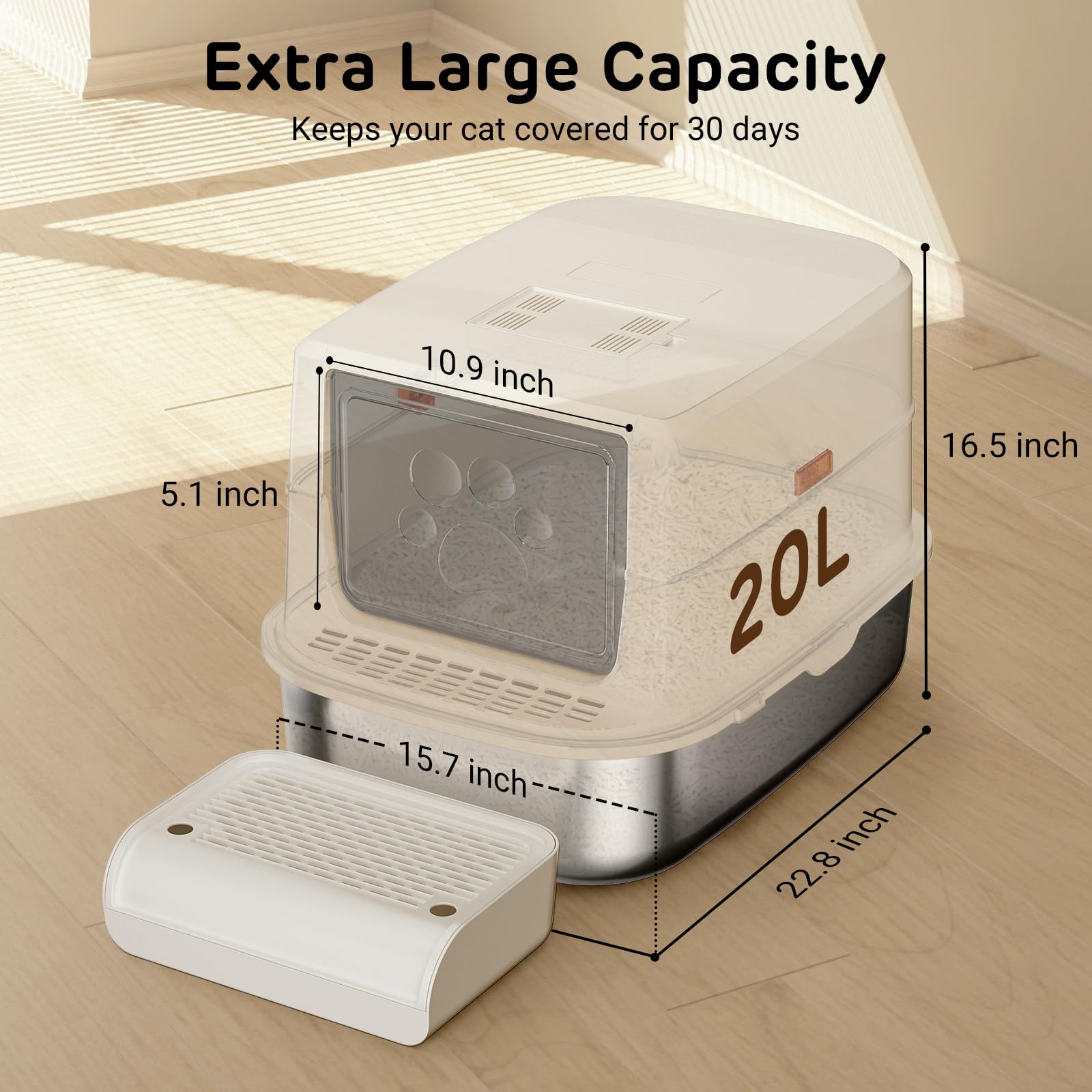 iPettie S01 20L litter box elevated footboard for easy access.