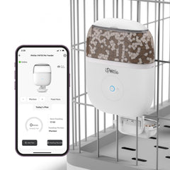 ipettie smart wifi hanging feeder front view showing compact, space-saving feeding design