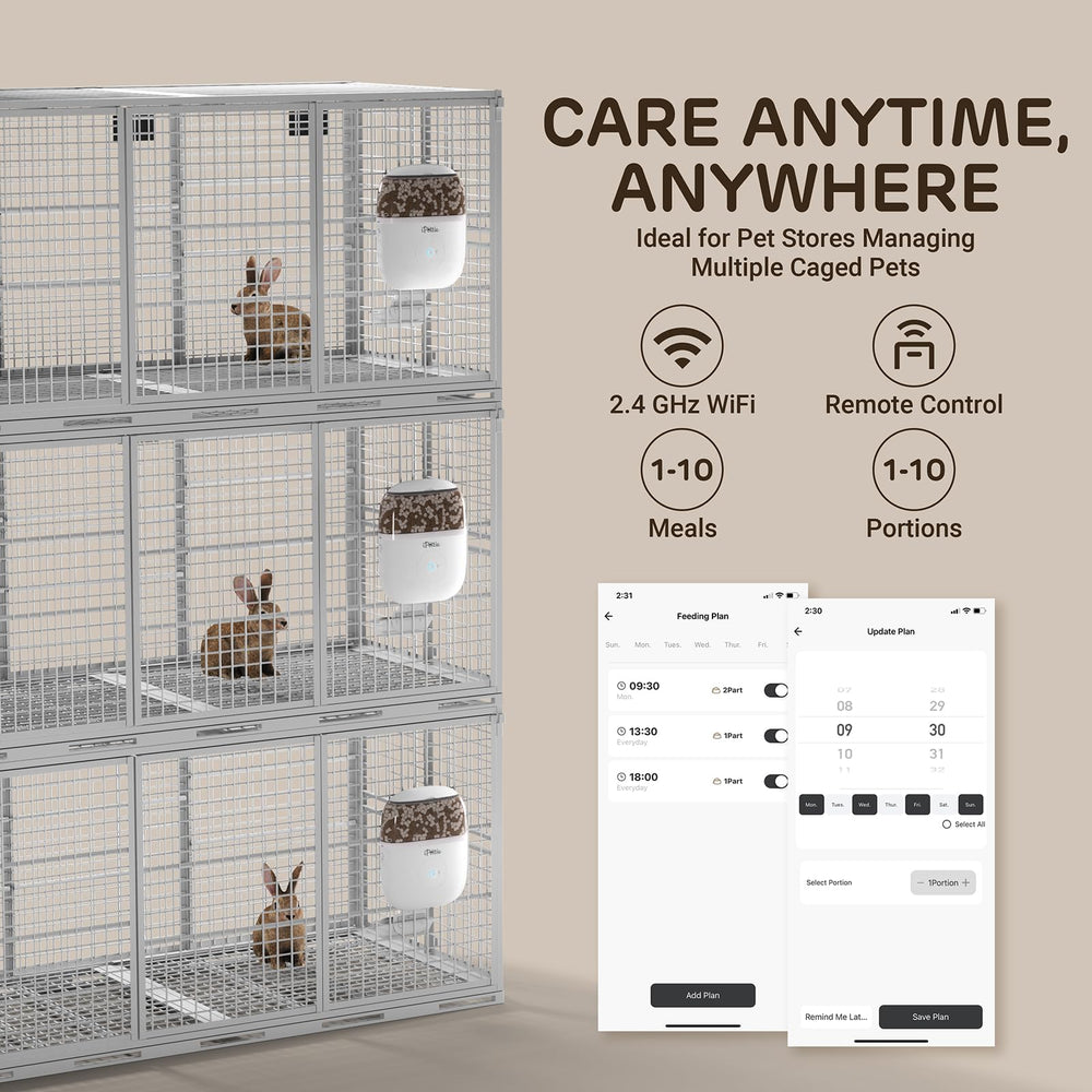 ipettie smart wifi hanging feeder in use with remote portions for busy owners