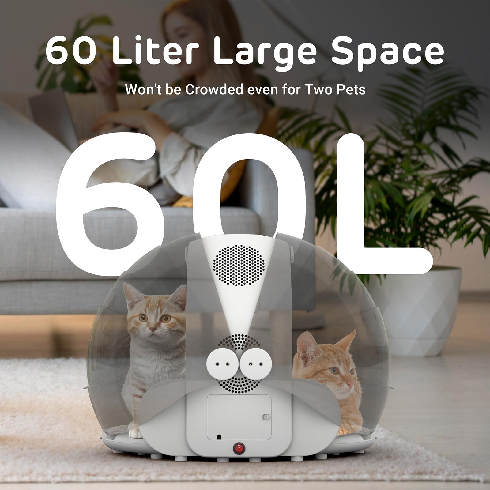 ipettie spacious-drying-chamber photo demonstrates size suitable for small to medium cats and puppies.