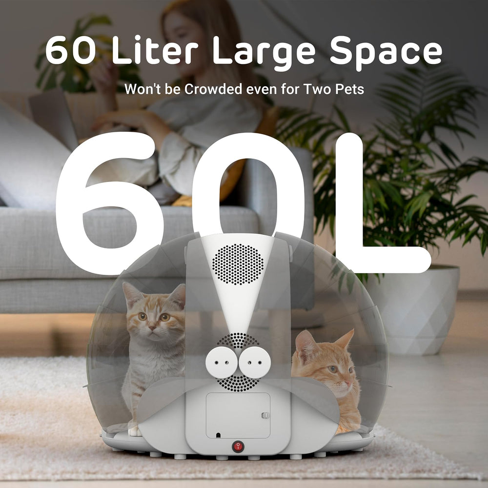 ipettie spacious-drying-chamber photo demonstrates size suitable for small to medium cats and puppies.