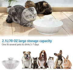 iPettie Tritone ceramic cat water fountain side view emphasizes compact design and easy cleaning