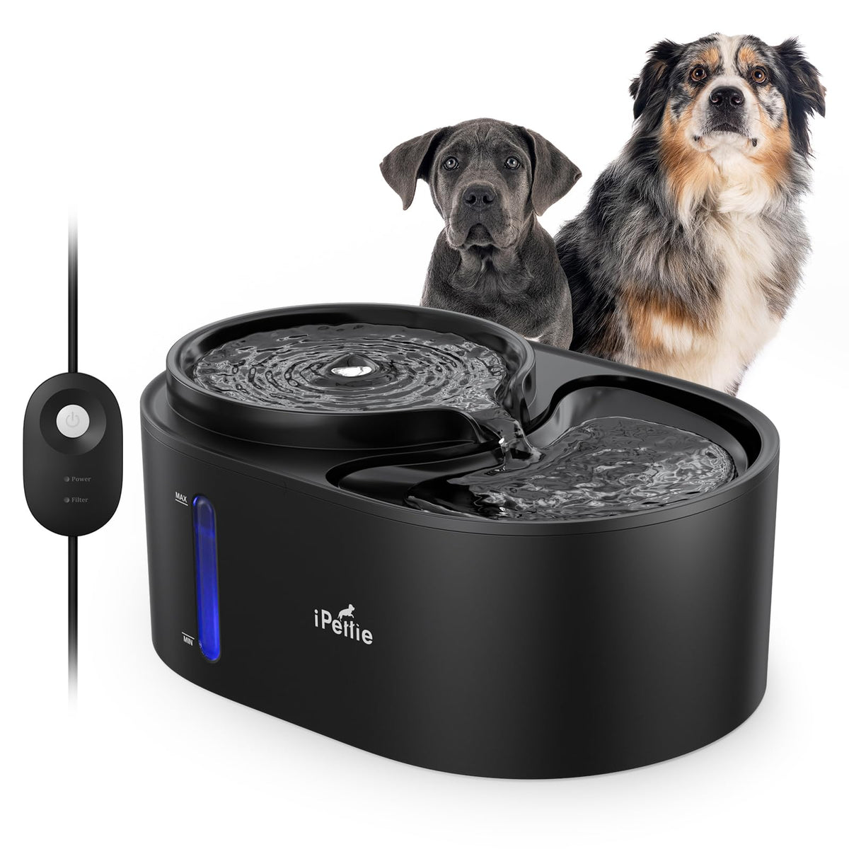 iPettie Waterfall Dog Fountain front view promotes easy hydration for pets