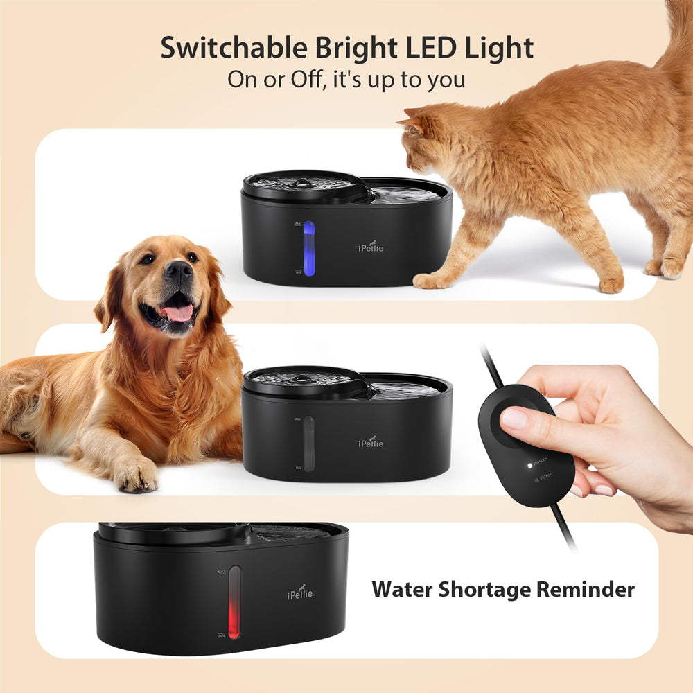 iPettie Waterfall Dog Fountain water level window emphasizes refill alerts and monitoring