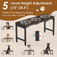 Ipixune dog bowls stand with wood trays in dark finish
