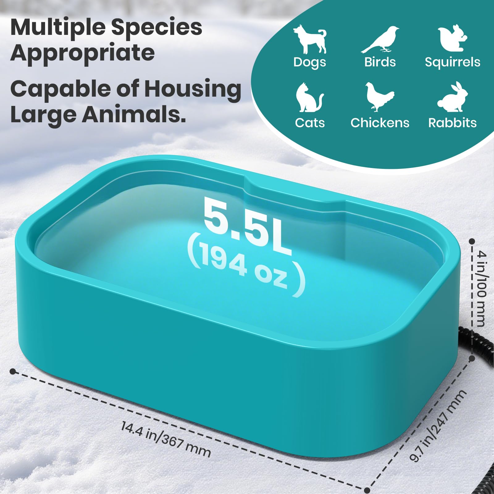 IPOW water bowl 5.5L capacity ensures ample supply for multiple pets.
