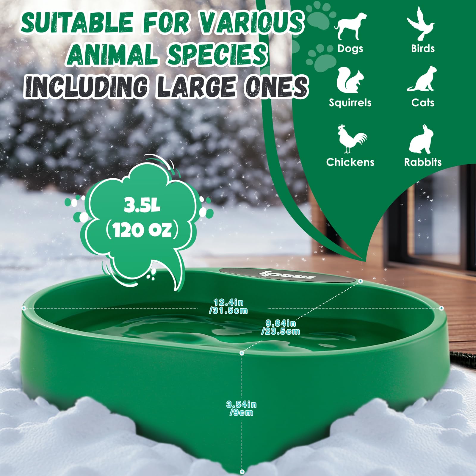 IPOW 3.5L thermal bowl maintains 77-95℉ warm water for cozy cold-season drinking.