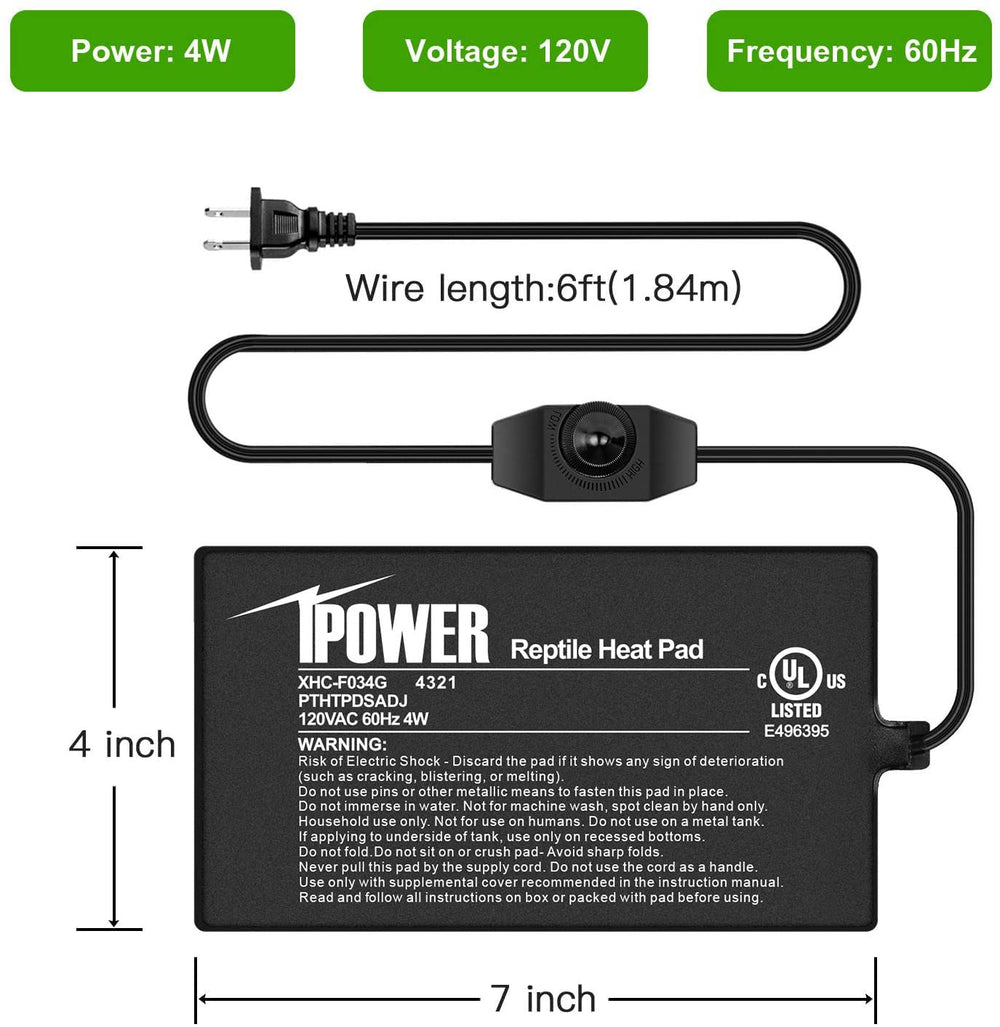 IPower reptile heat pad 4x7 adhesive 3M for secure placement and heat transfer