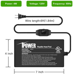 IPower reptile heat pad 4x7 adhesive 3M for secure placement and heat transfer