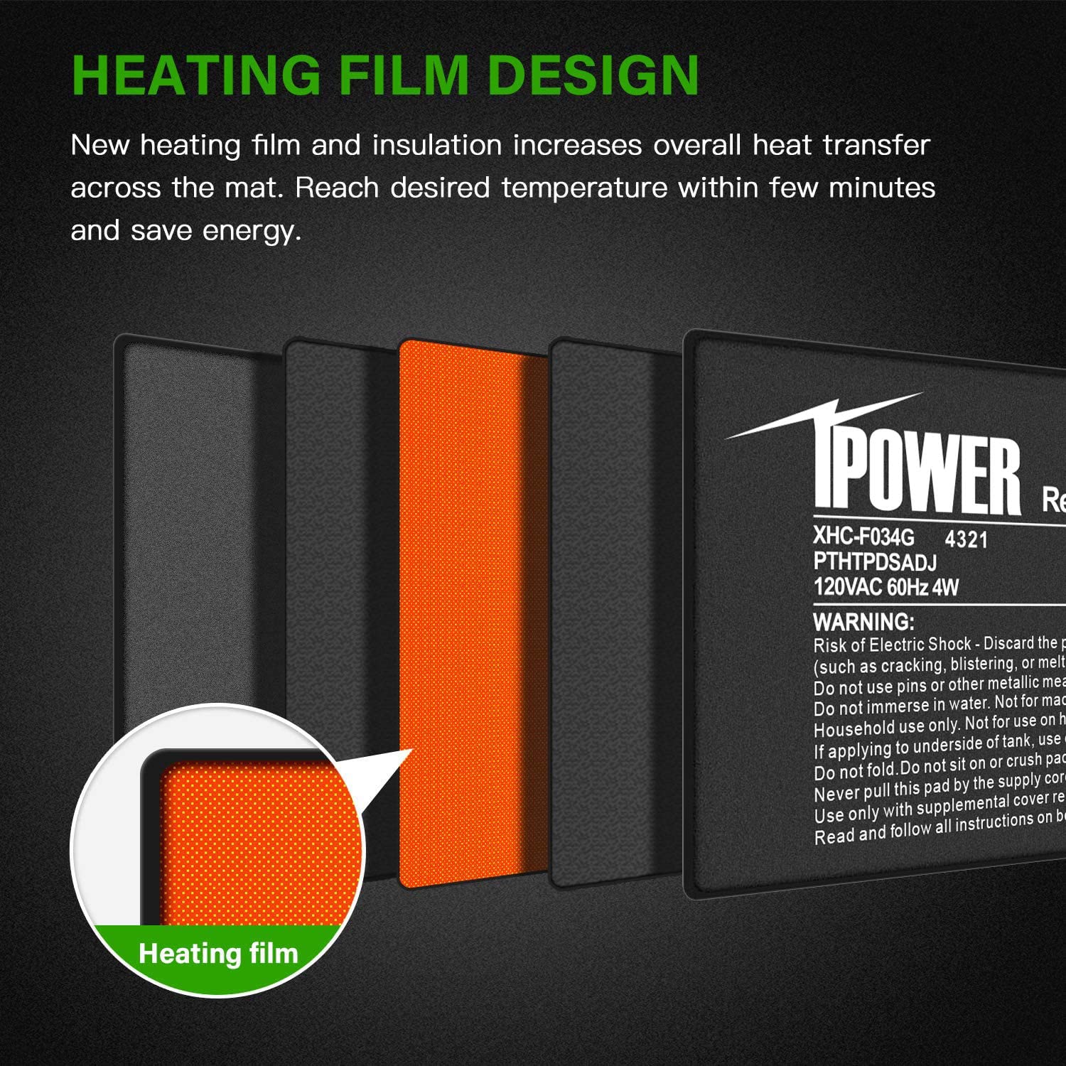 IPower reptile heat pad 8x12 mounted-side view for medium terrariums