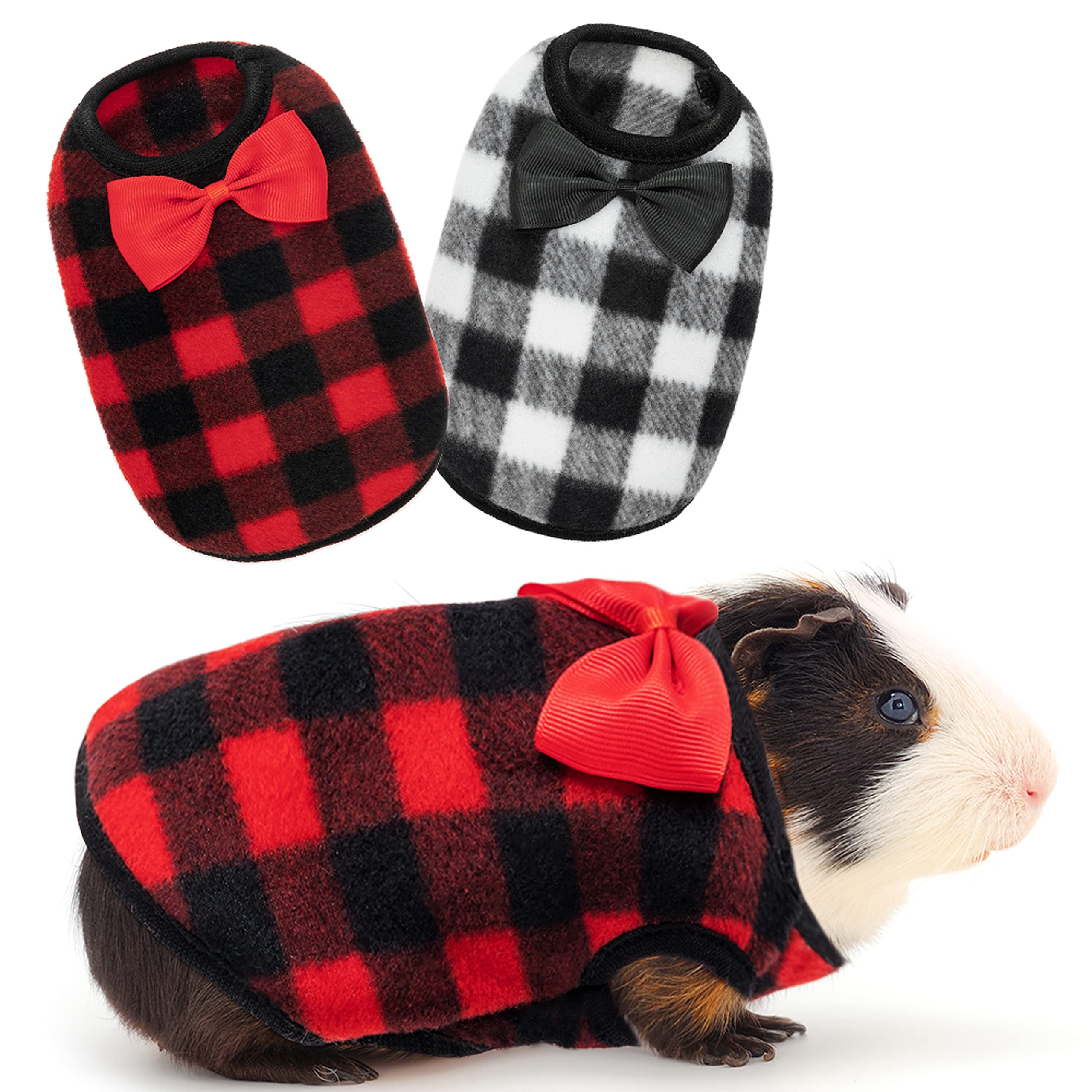 IPRAVOCI Guinea Pig Clothes plaid red-black pattern keeps pets cozy during cold days.