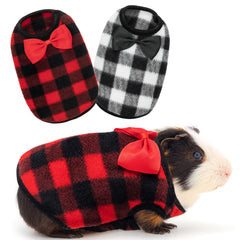 IPRAVOCI Guinea Pig Clothes plaid red-black pattern keeps pets cozy during cold days.