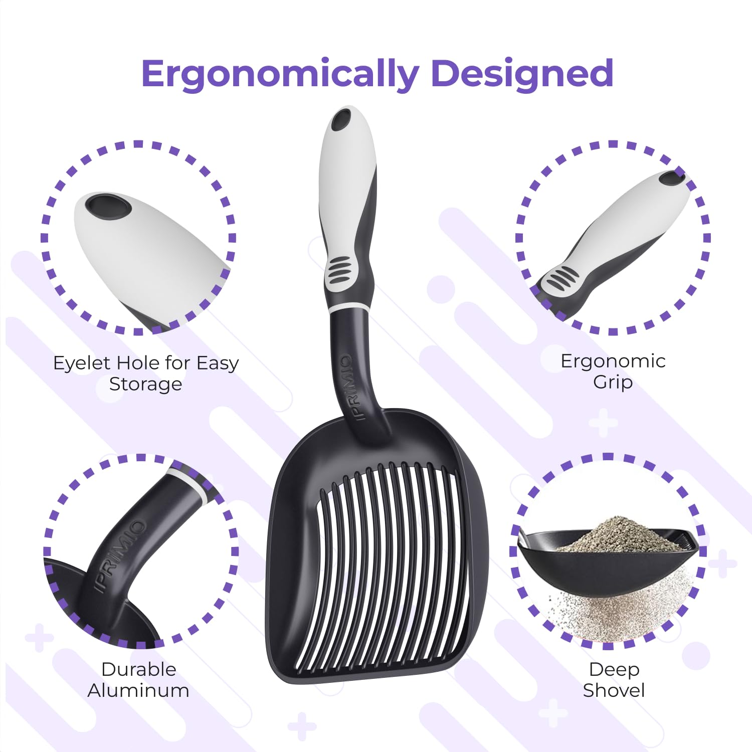 iprimio cat litter scoop metal-coated aluminum durable everyday use with reliable performance.