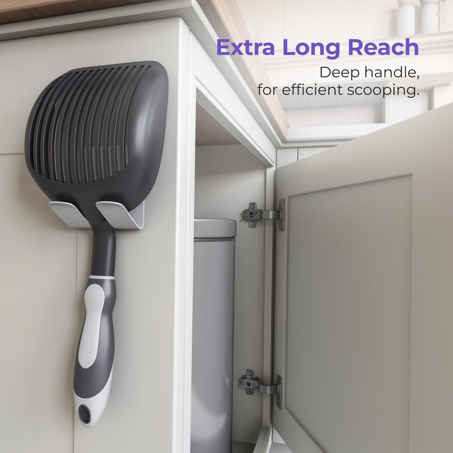 iPrimio cat litter scoop metal holder storage keeps the scoop organized nearby.