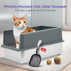 iPrimio cat litter scoop metal nonstick coating reduces waste sticking for easier cleanup.