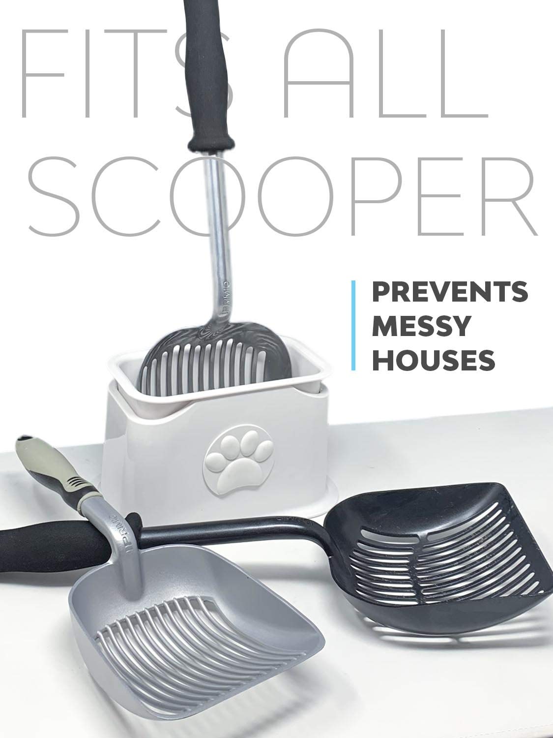 iPrimio cat litter scooper holder features easy-dump container for quick disposal