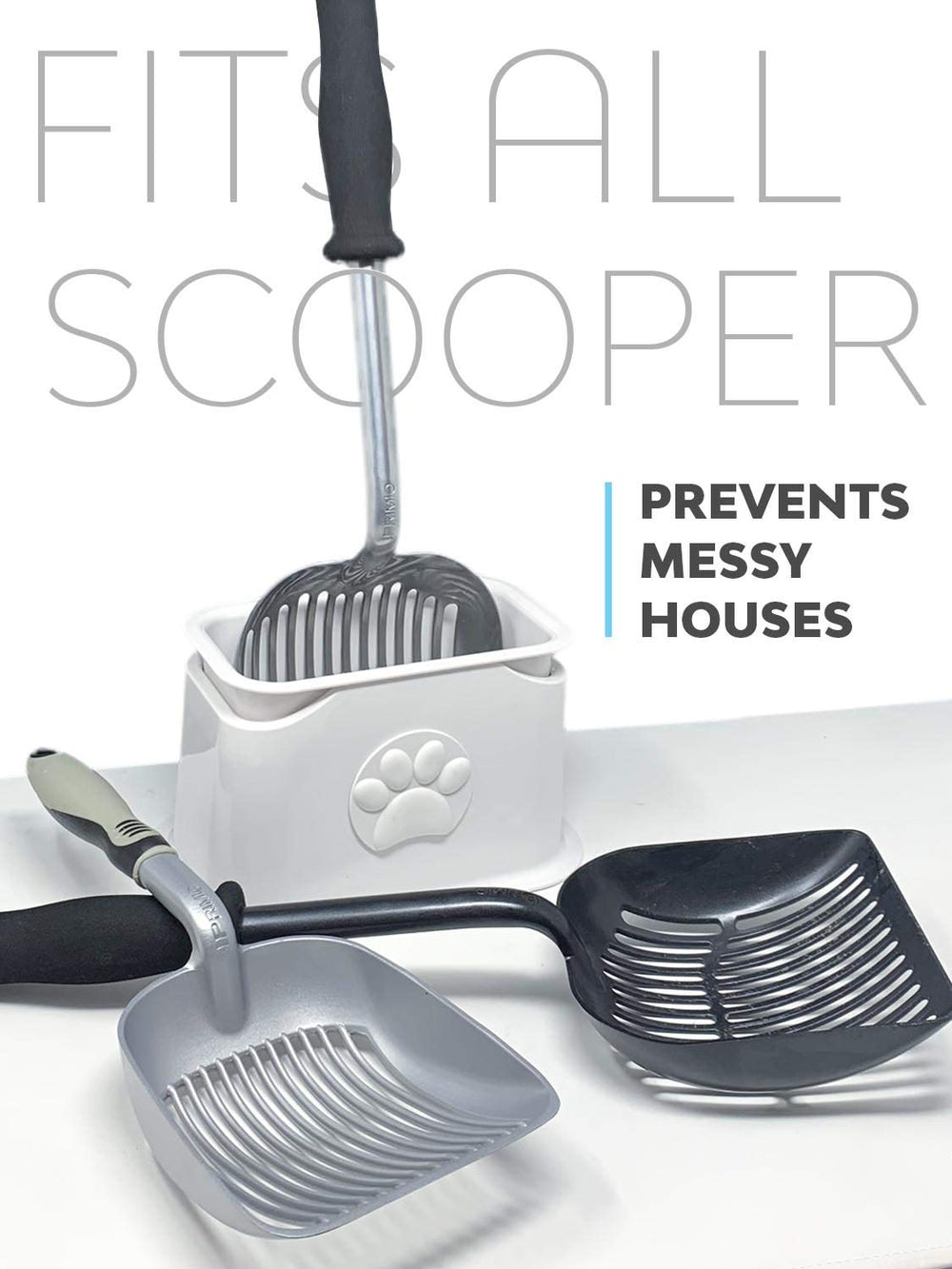 iPrimio cat litter scooper holder features easy-dump container for quick disposal