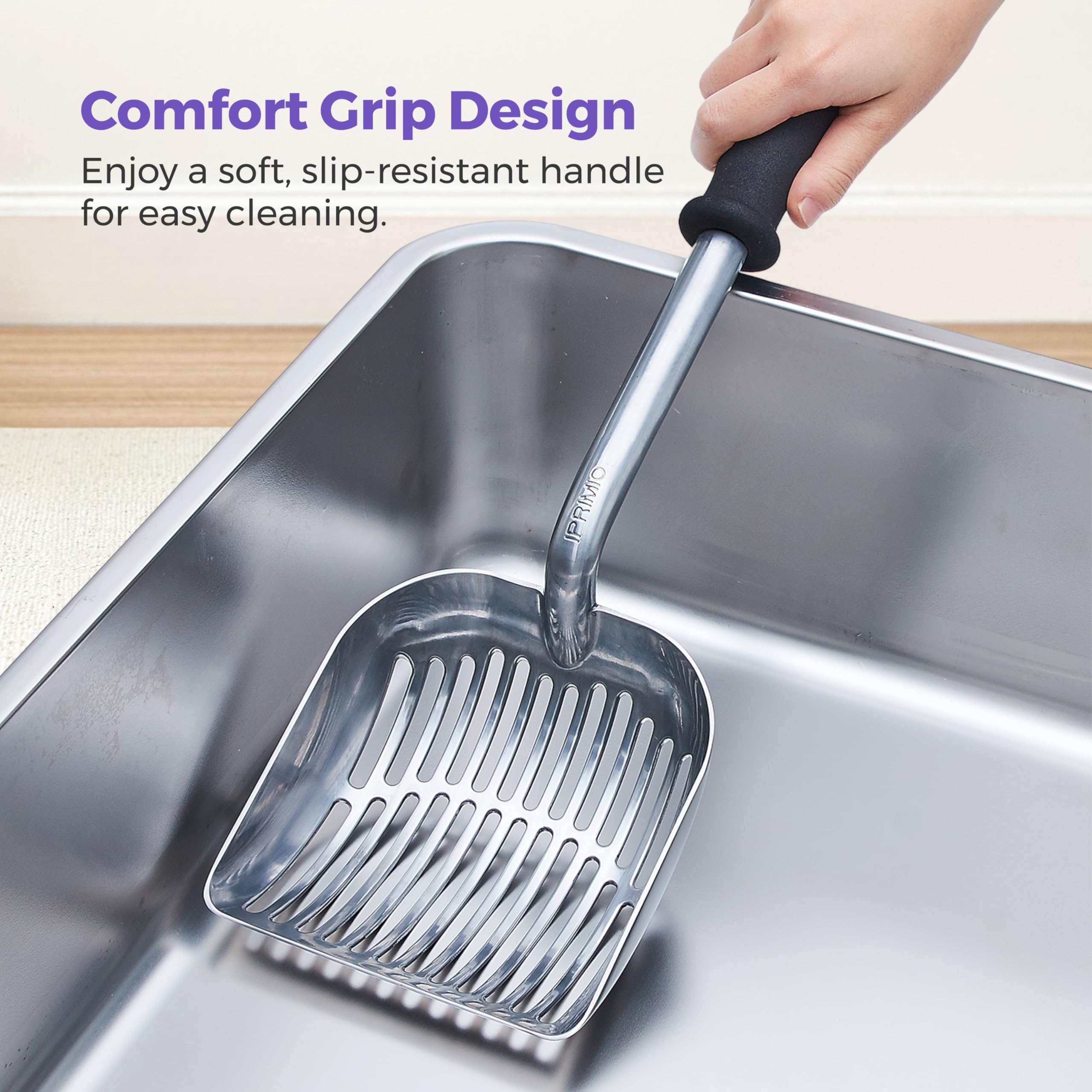 iPrimio Monster Metal Cat Litter Scoop deep-shovel handles large clumps quickly for faster cleaning