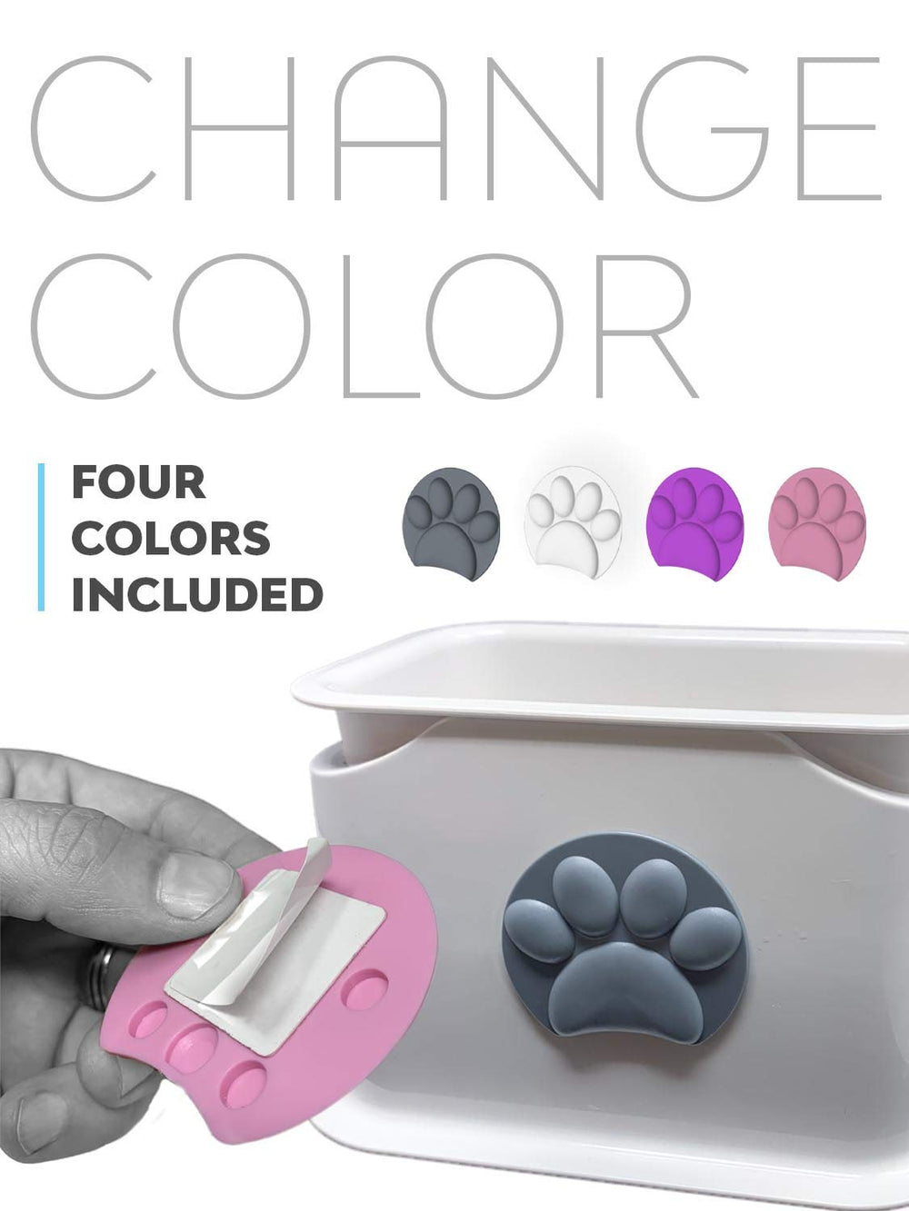 iPrimio scooper holder with changeable colored paws enhances home decor
